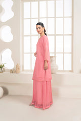Organza Embroidered Shirt, Printed Dupatta, and Russian Grip Trousers - 3PC Suit