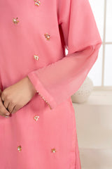 Organza Embroidered Shirt, Printed Dupatta, and Russian Grip Trousers - 3PC Suit