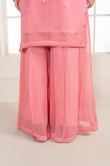 Organza Embroidered Shirt, Printed Dupatta, and Russian Grip Trousers - 3PC Suit