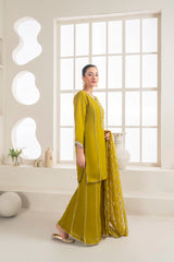 Chiffon Shirt with Fancy Lace Stitching, Embroidered Sharara, and Fully Embroidered Dupatta - 3PC Suit &nbsp;