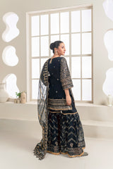 Heavy Embroidered Shirt with Embellished Neckline, Sharara, and Dupatta - 3PC Suit
