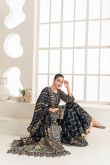 Heavy Embroidered Shirt with Embellished Neckline, Sharara, and Dupatta - 3PC Suit