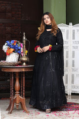 Maksi Frock with Stone Work 3-Piece Set in Black