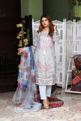 Curtain Net Dress with Embroidery Work, 3-Piece Set