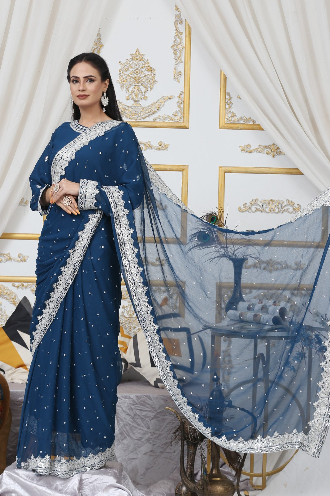 Handmade Embroidered Chiffon Saree