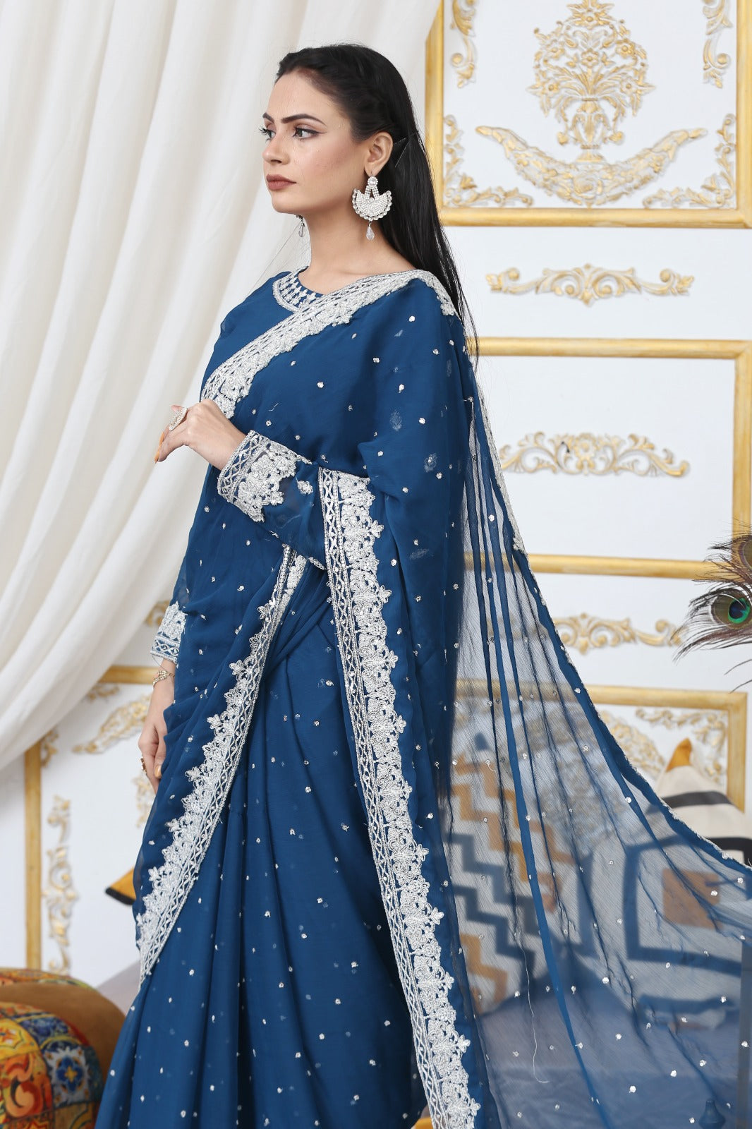 Handmade Embroidered Chiffon Saree