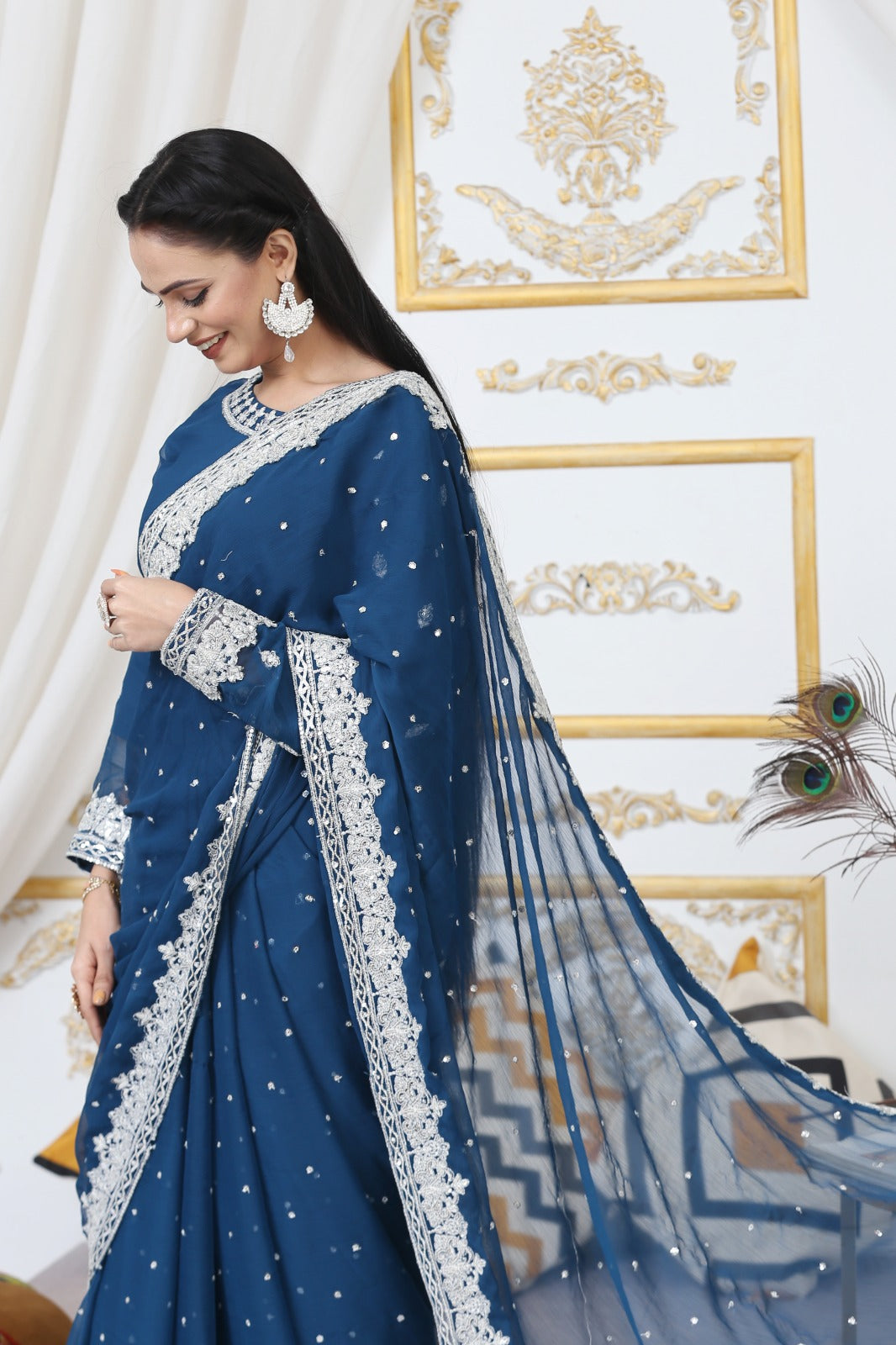 Handmade Embroidered Chiffon Saree