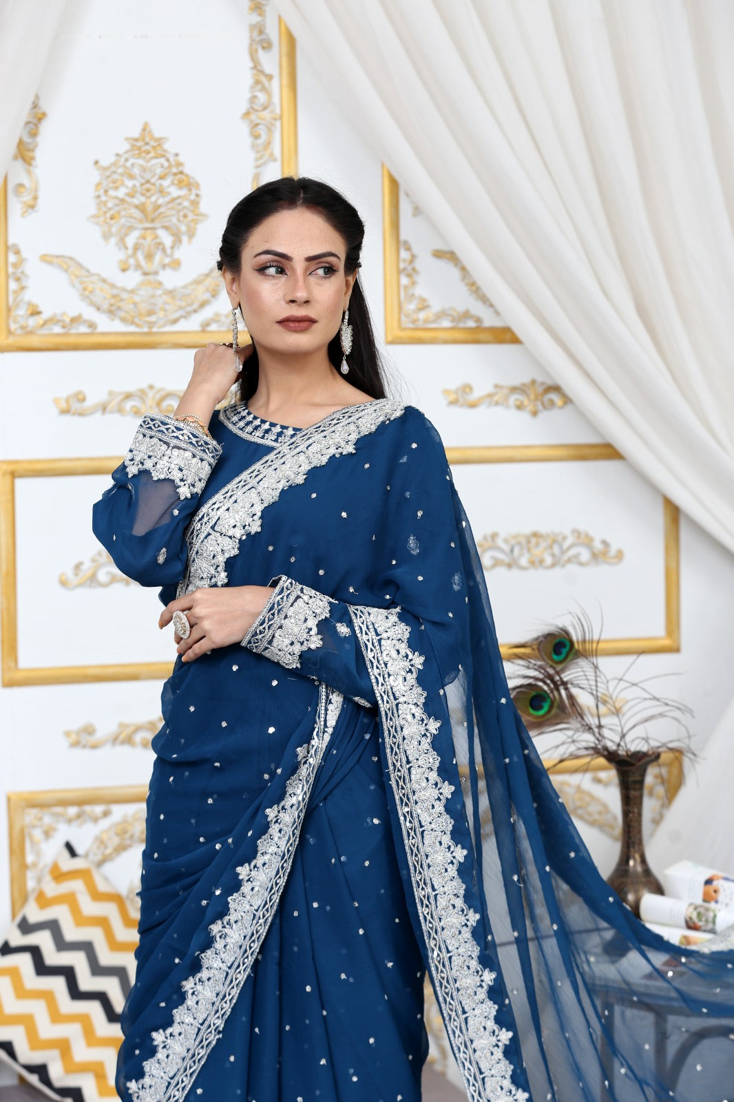 Handmade Embroidered Chiffon Saree