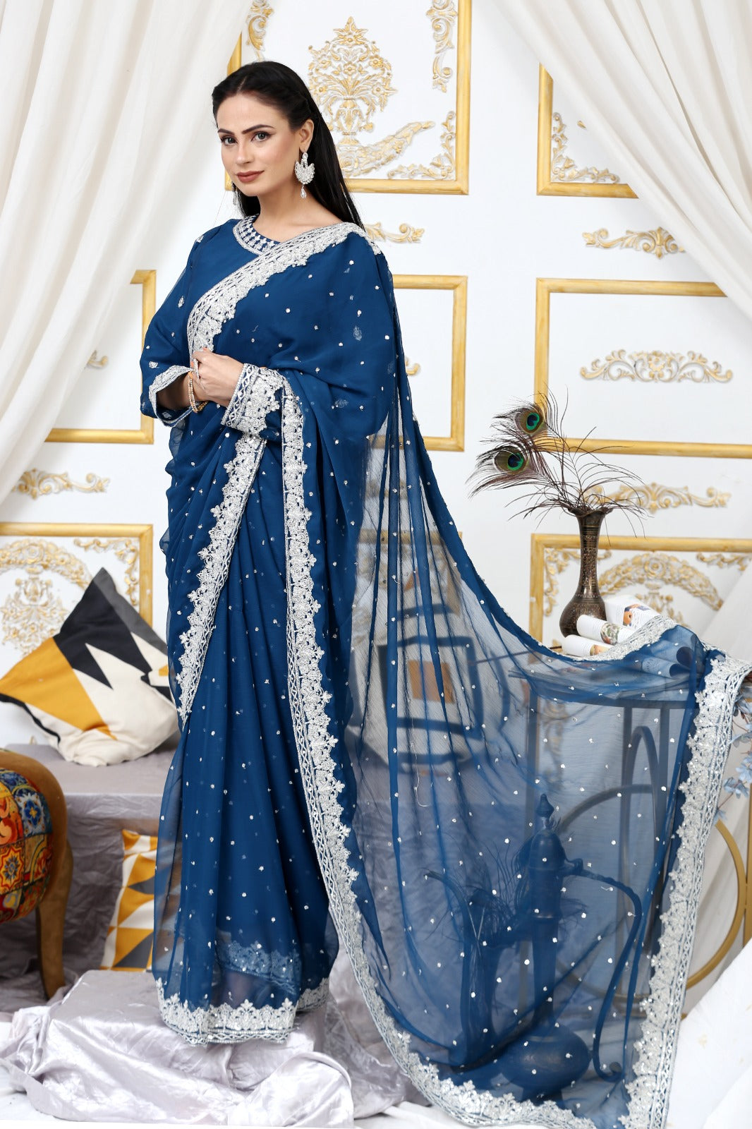 Handmade Embroidered Chiffon Saree