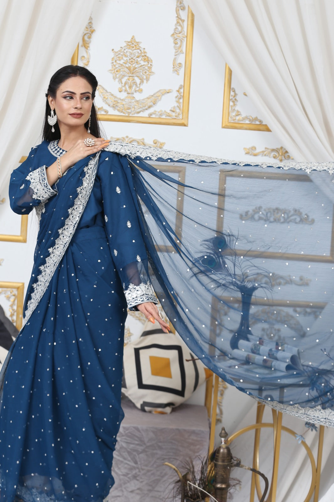 Handmade Embroidered Chiffon Saree