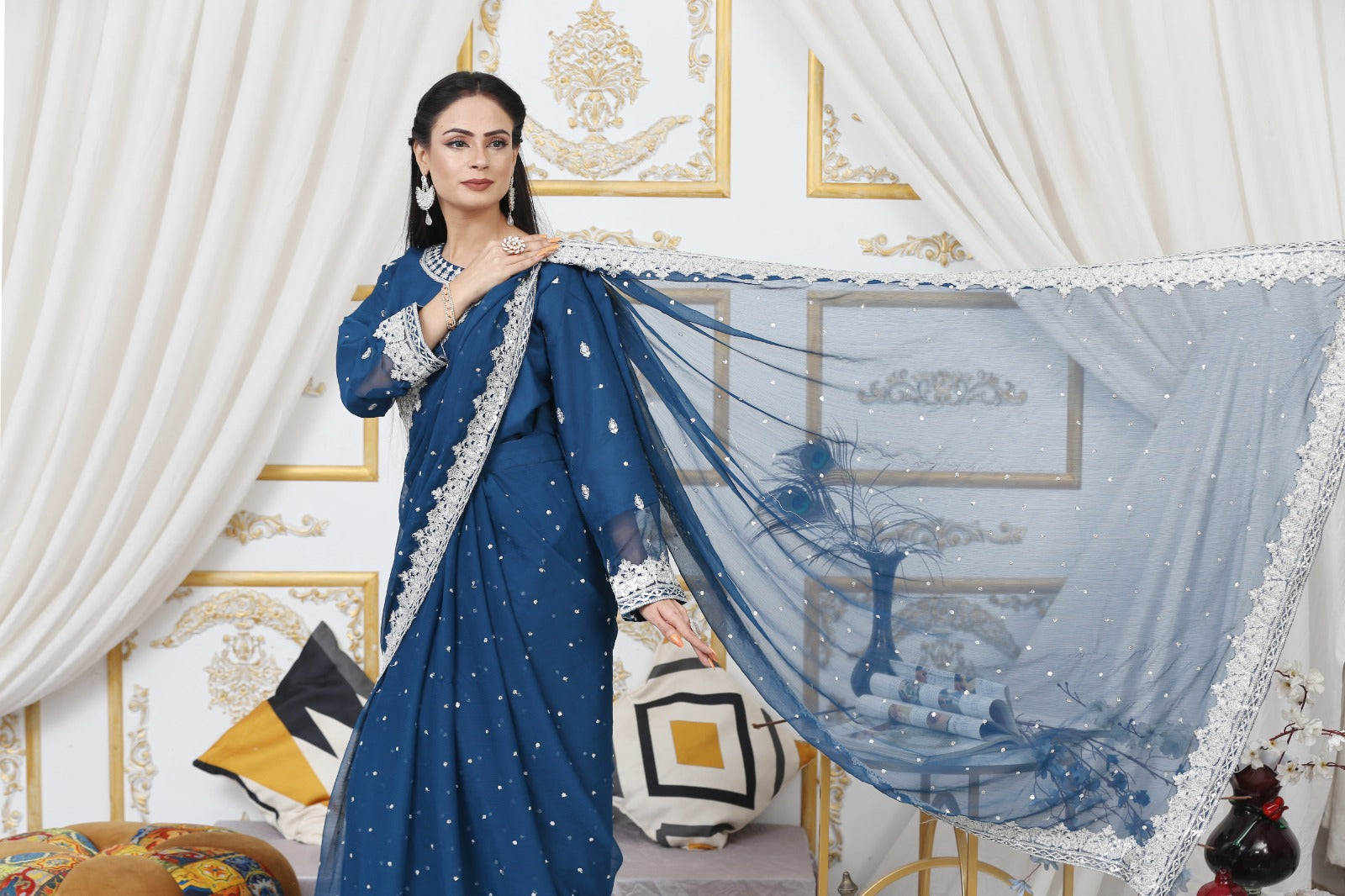 Handmade Embroidered Chiffon Saree