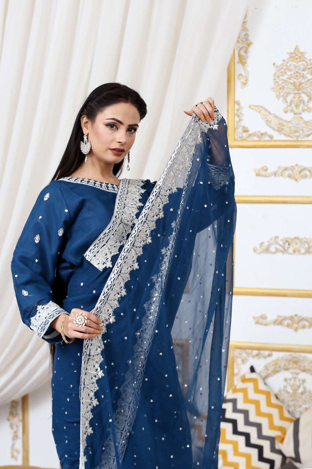 Handmade Embroidered Chiffon Saree