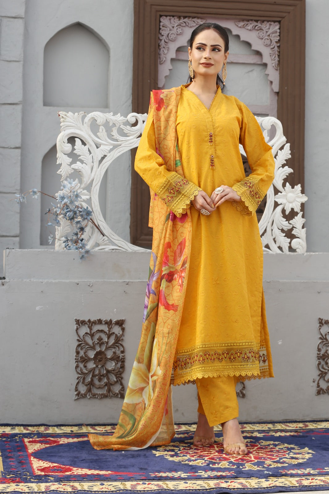 Elegant Monar Print Cotton Lawn Ready-to-Wear Outfit with Fully Embroidered Dupatta