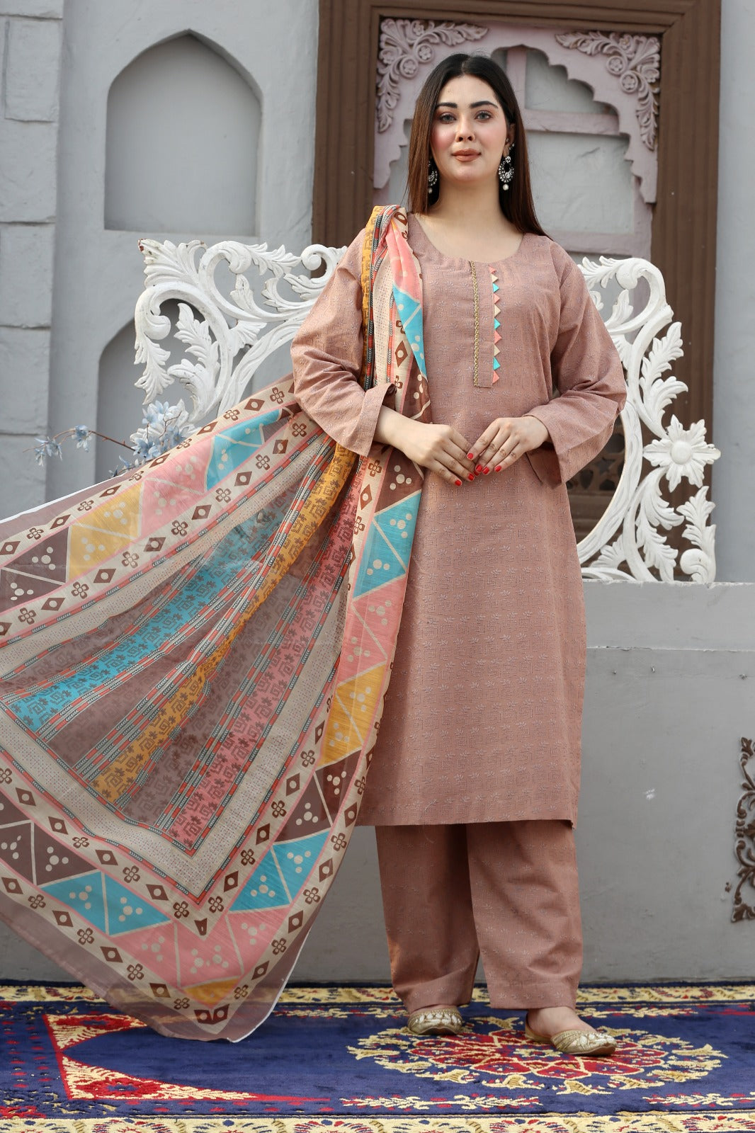 Front & Back Embroidered Ready-to-Wear Outfit with Stylish Dupatta