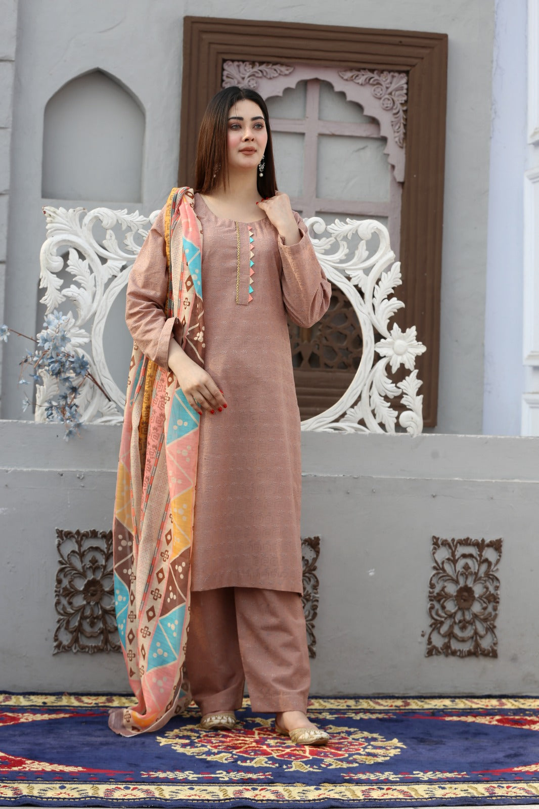 Front & Back Embroidered Ready-to-Wear Outfit with Stylish Dupatta