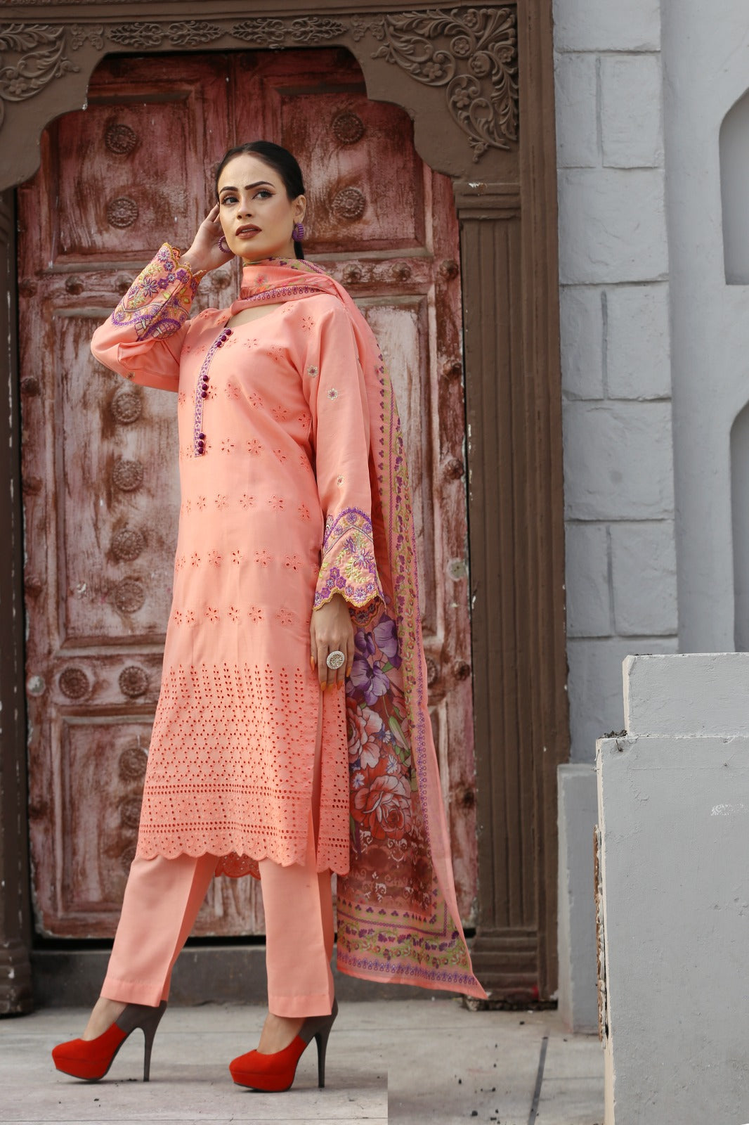 3pc Embroidered Cotton Lawn Ready-to-Wear Suit with Plan Trozar