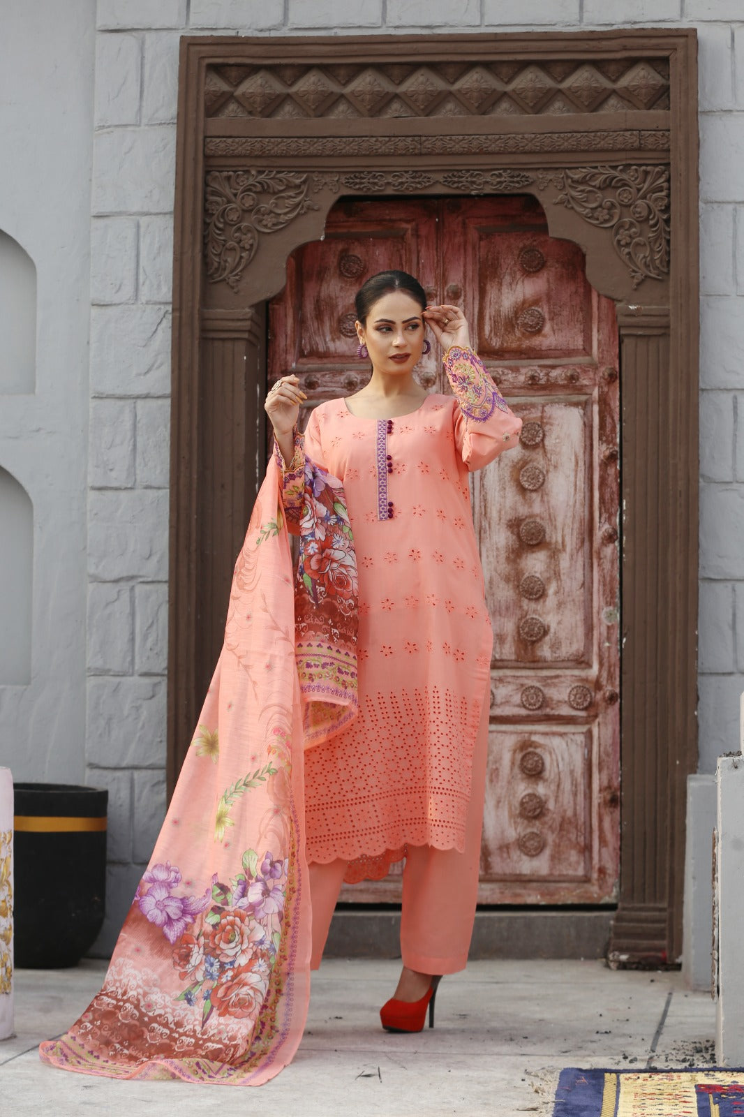 3pc Embroidered Cotton Lawn Ready-to-Wear Suit with Plan Trozar